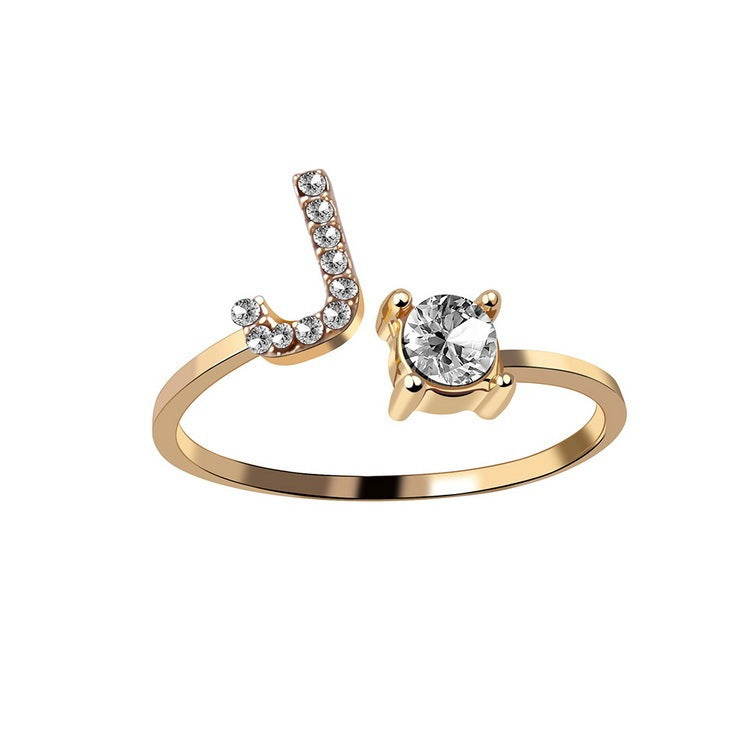 Adjustable 26 Initial Letter Ring Fashion Jewelry For Women Simple Elegant Jewelry