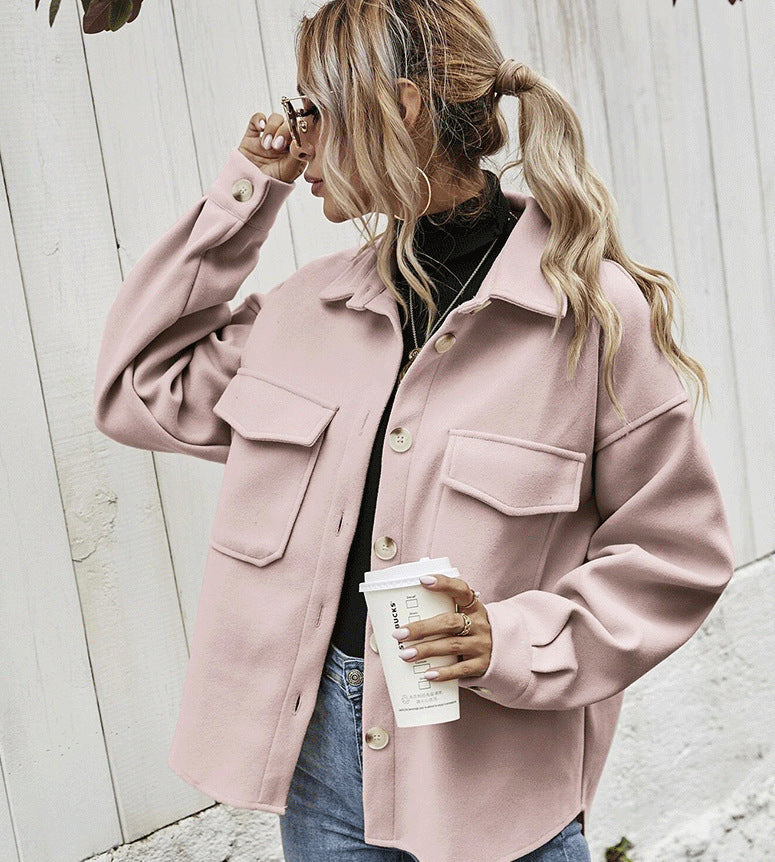 Lapel Single-breasted Thickened Solid Color Jacket
