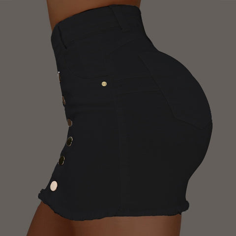Pocket denim skirt with front buttons