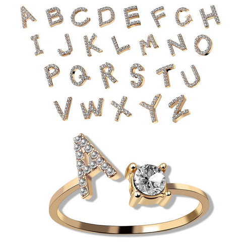 Adjustable 26 Initial Letter Ring Fashion Jewelry For Women Simple Elegant Jewelry