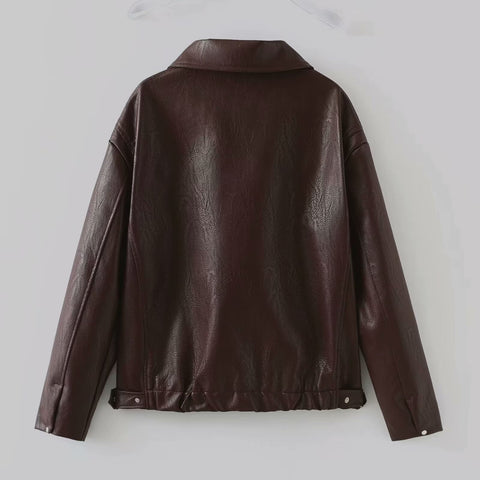 Long Sleeved Solid Color Lapel Zipper Jacket Coat
