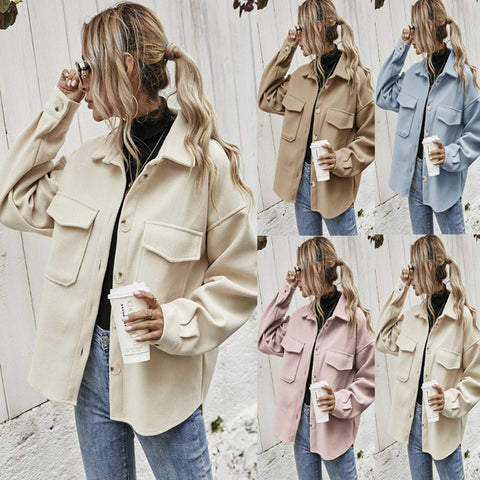 Lapel Single-breasted Thickened Solid Color Jacket