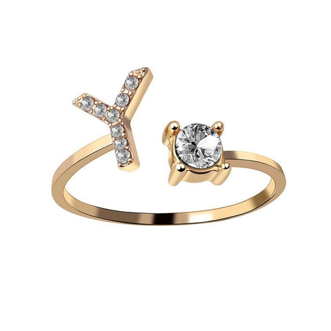 Adjustable 26 Initial Letter Ring Fashion Jewelry For Women Simple Elegant Jewelry