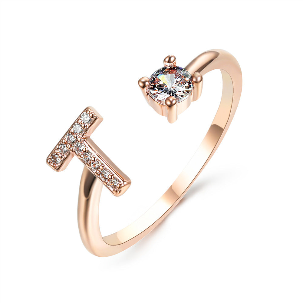 Adjustable 26 Initial Letter Ring Fashion Jewelry For Women Simple Elegant Jewelry