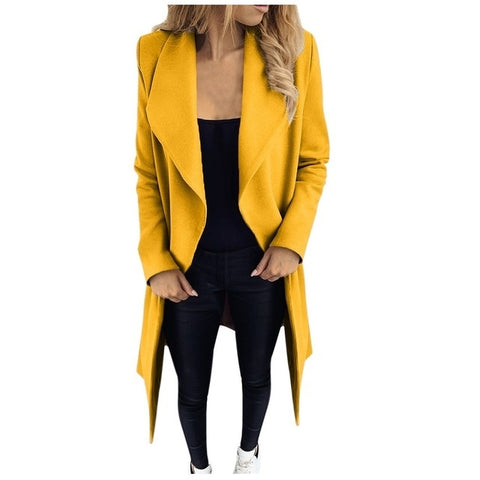 Double Breasted Winter Notched Mid Long Woolen Coat