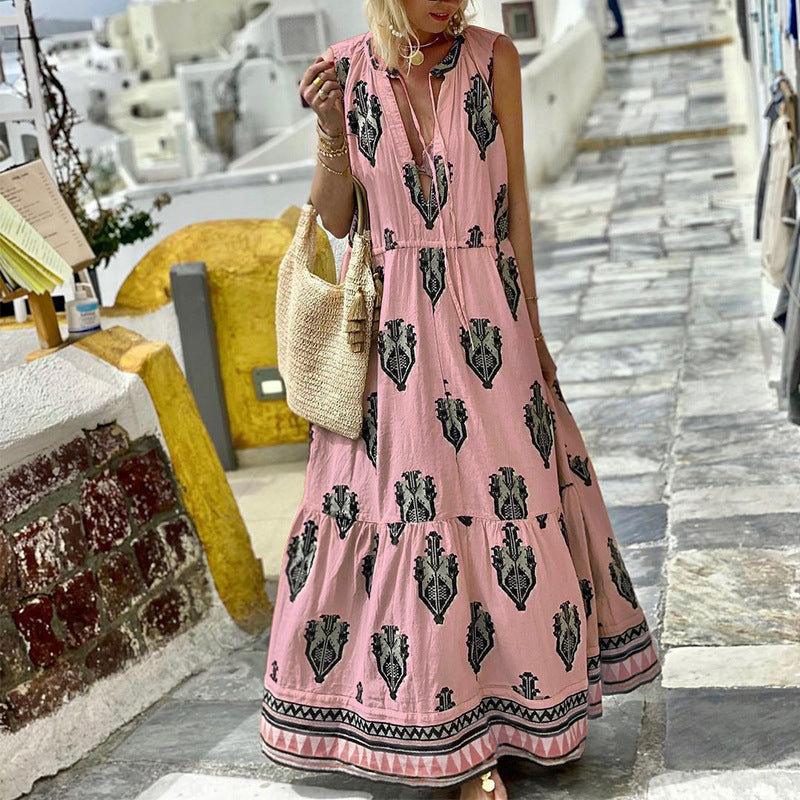 Sleeveless Midi Printed Dress