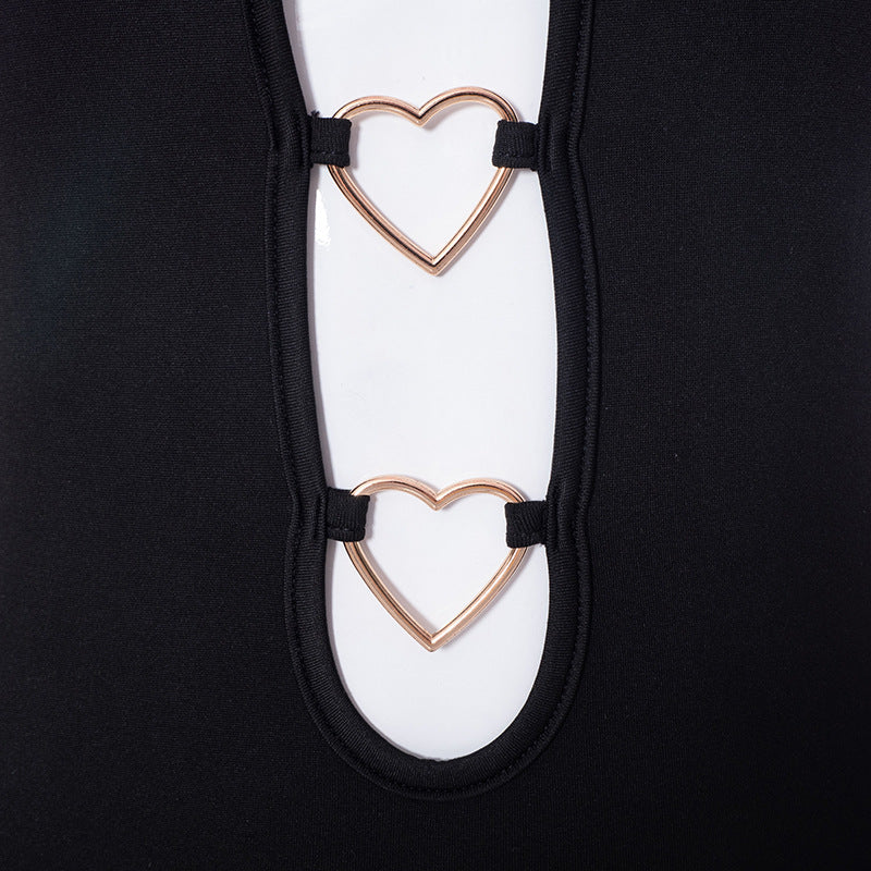 Hollow Out Bodycon Dress Camisole Heart Ring Decor Club Sexy Party Dress For Women