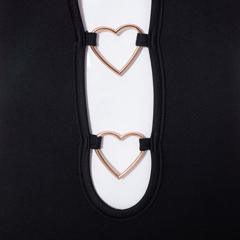 Hollow Out Bodycon Dress Camisole Heart Ring Decor Club Sexy Party Dress For Women