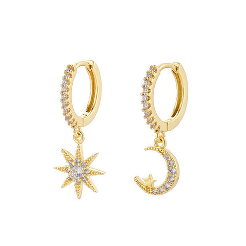 Star Moon Asymmetric Earrings