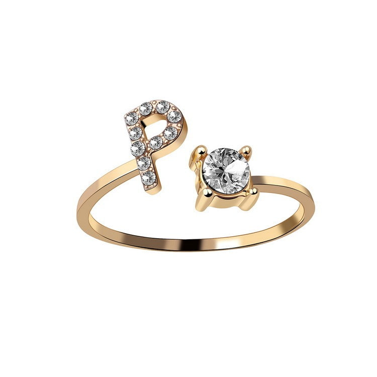 Adjustable 26 Initial Letter Ring Fashion Jewelry For Women Simple Elegant Jewelry