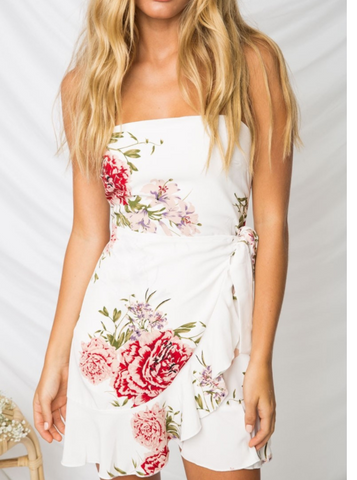 Women's leaf print suspender chiffon dress sexy beach seaside vacation irregular skirt