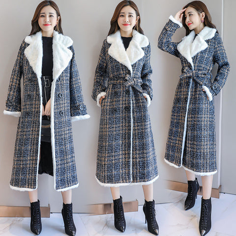 Checked long cotton coat