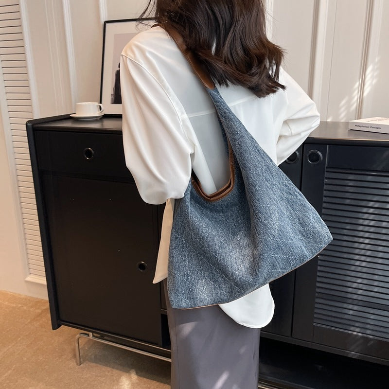 Denim Canvas Bucket Tote Bag