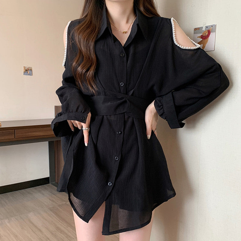 Lapel Halter Shirt Dress