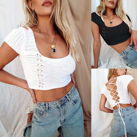 Short Sleeve Moon Cool Letter Crop Tops