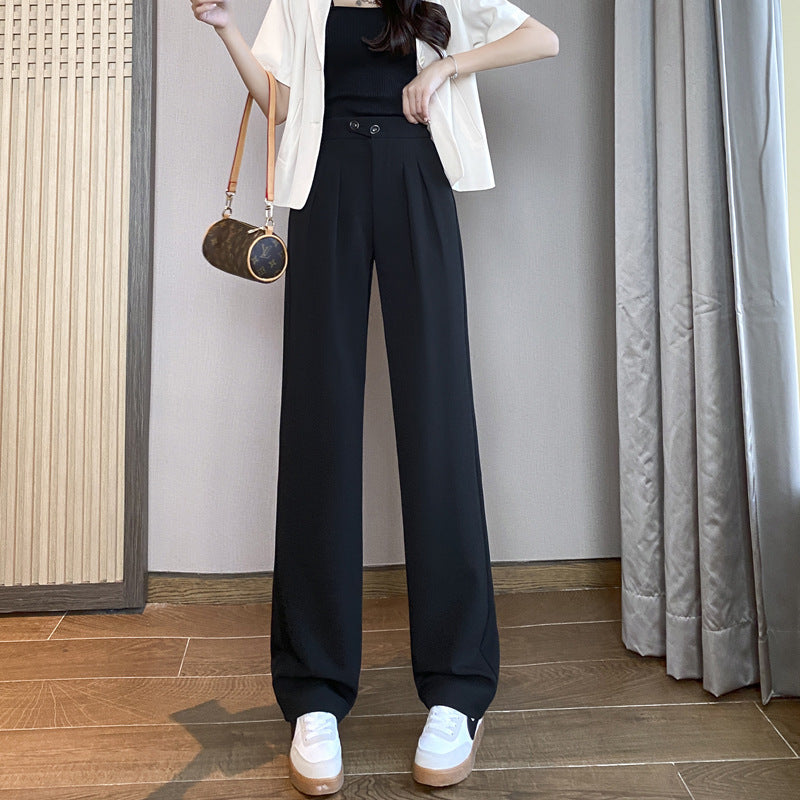 High Waist Drape Loose Straight Casual Slim Wide Leg Trousers