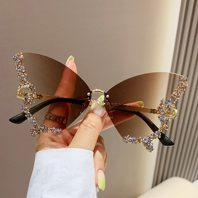 Y2K Vintage Luxury Diamond Butterfly Oversized Sunglasses
