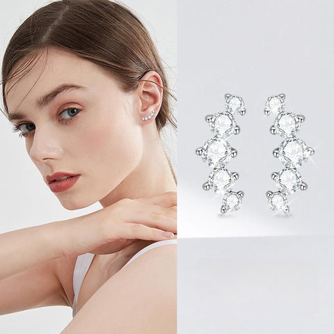 High-grade Moissanite Studs Curved Five Stone Sterling Silver K Gold Plating Ear Rings