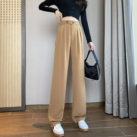 High Waist Drape Loose Straight Casual Slim Wide Leg Trousers