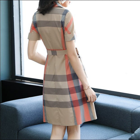 Plaid double breasted shirt dress