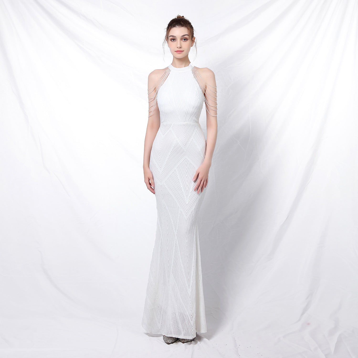 Sequin Fabric Backless Evening Party Dress