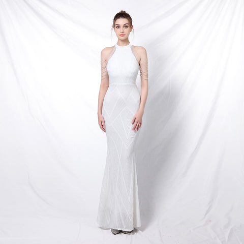 Sequin Fabric Backless Evening Party Dress