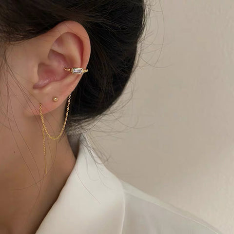 Ins Zircon Long One-piece Tassel Earrings Female Cold Style Flower Stud Earrings Ear Clip