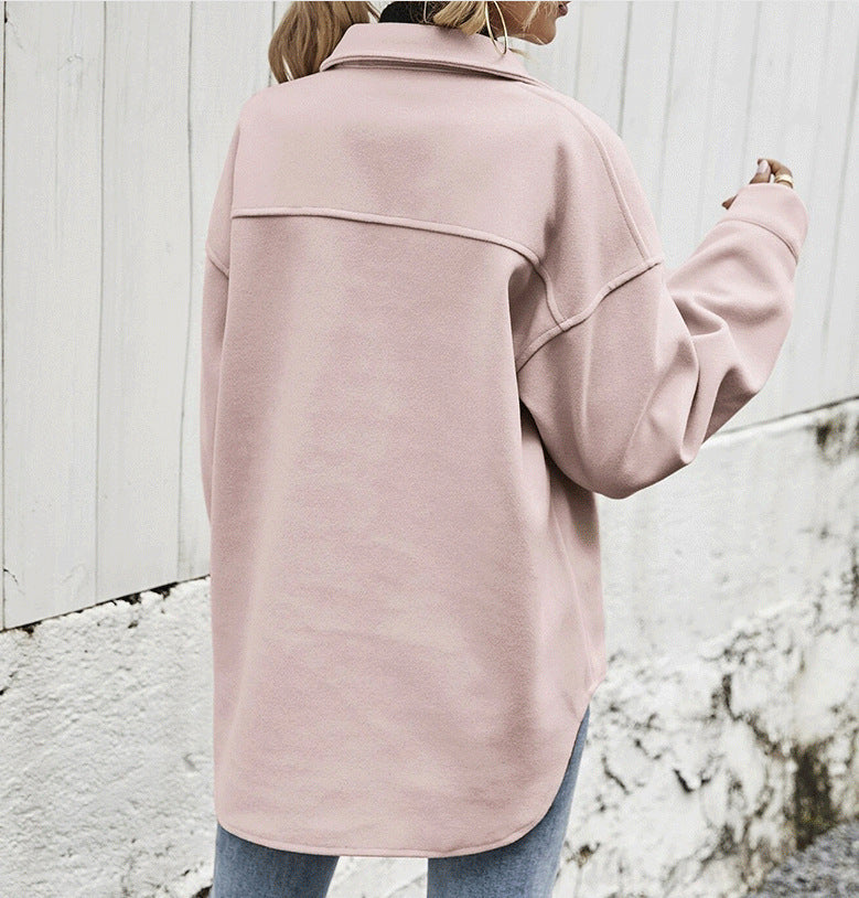 Lapel Single-breasted Thickened Solid Color Jacket