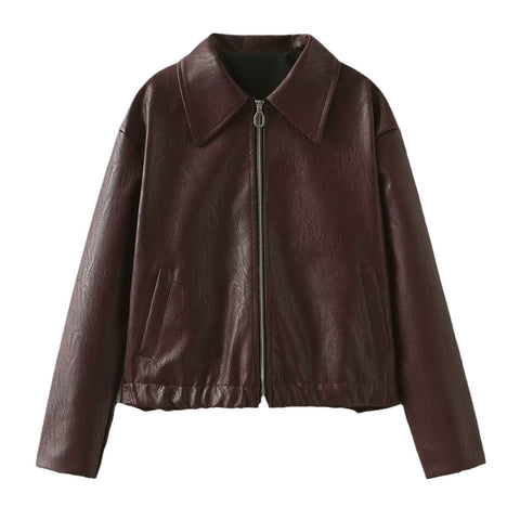Long Sleeved Solid Color Lapel Zipper Jacket Coat