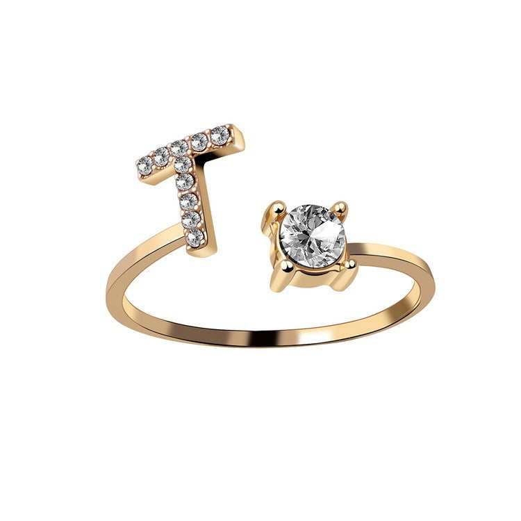 Adjustable 26 Initial Letter Ring Fashion Jewelry For Women Simple Elegant Jewelry
