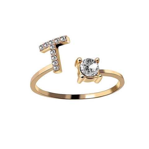 Adjustable 26 Initial Letter Ring Fashion Jewelry For Women Simple Elegant Jewelry
