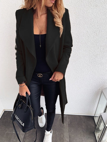 Double Breasted Winter Notched Mid Long Woolen Coat