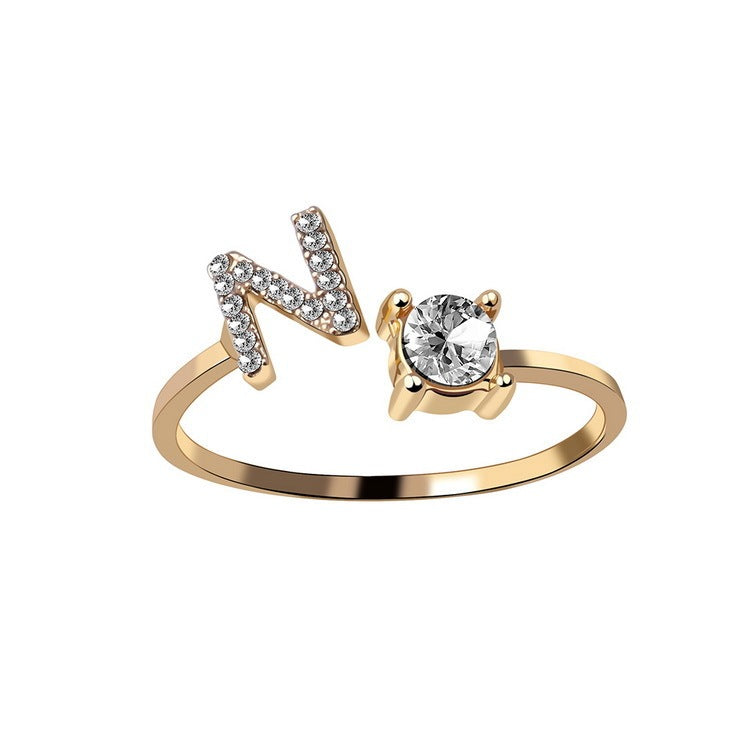 Adjustable 26 Initial Letter Ring Fashion Jewelry For Women Simple Elegant Jewelry