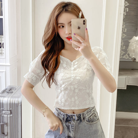 Lace floral net shirt
