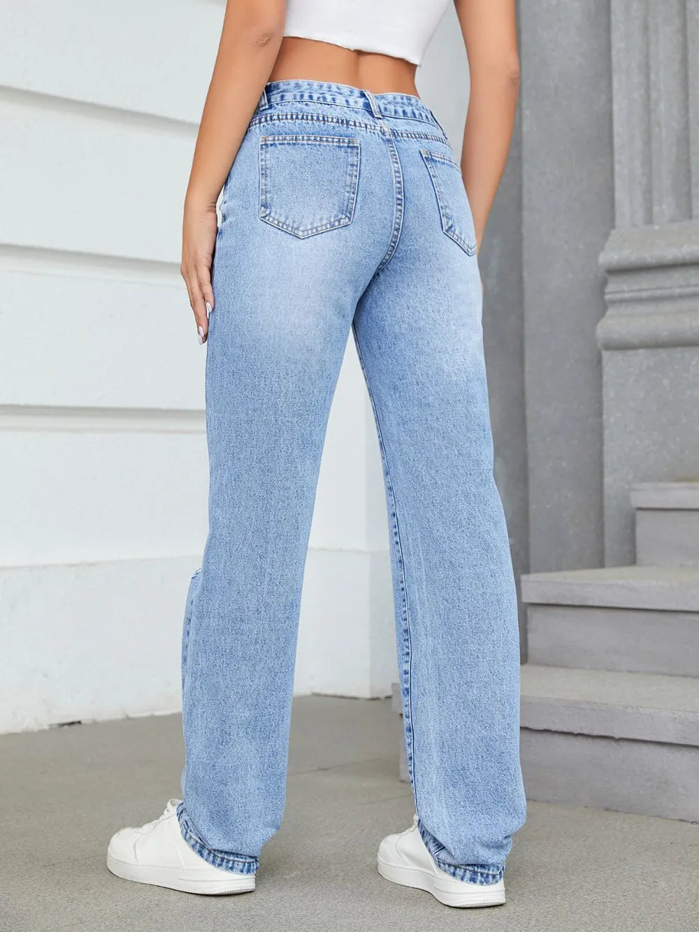 Loose high waisted casual ripped straight leg jeans and pants