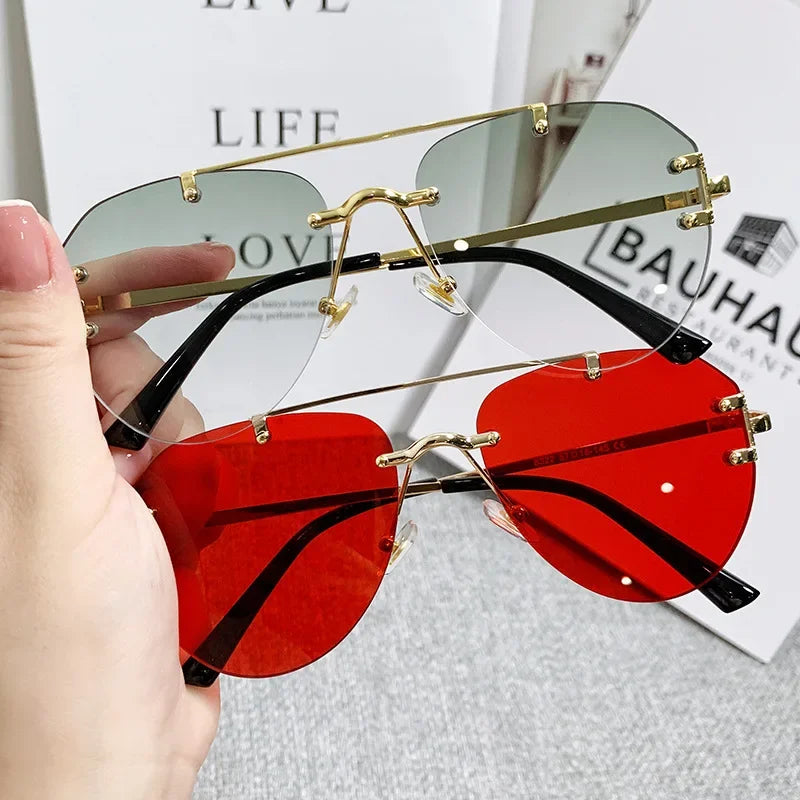 Gradient Unisex Vintage Rimless Alloy Pilot Sunglasses
