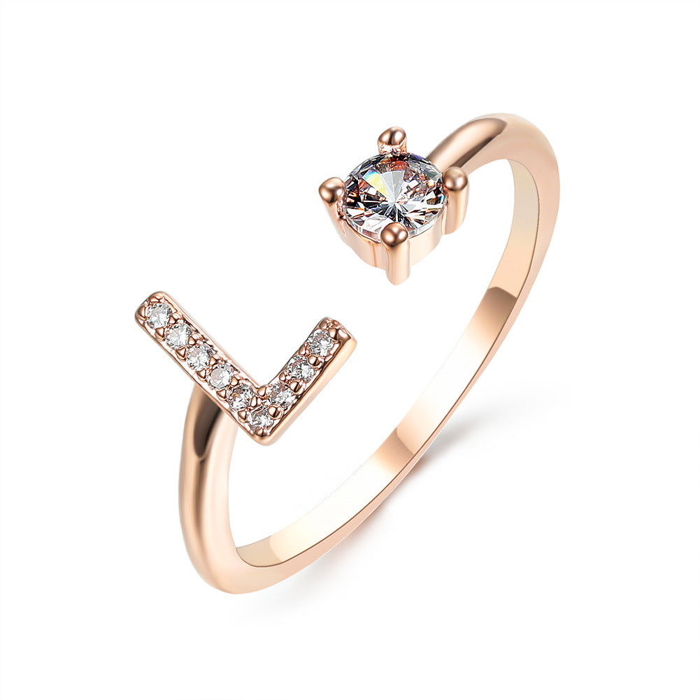 Adjustable 26 Initial Letter Ring Fashion Jewelry For Women Simple Elegant Jewelry