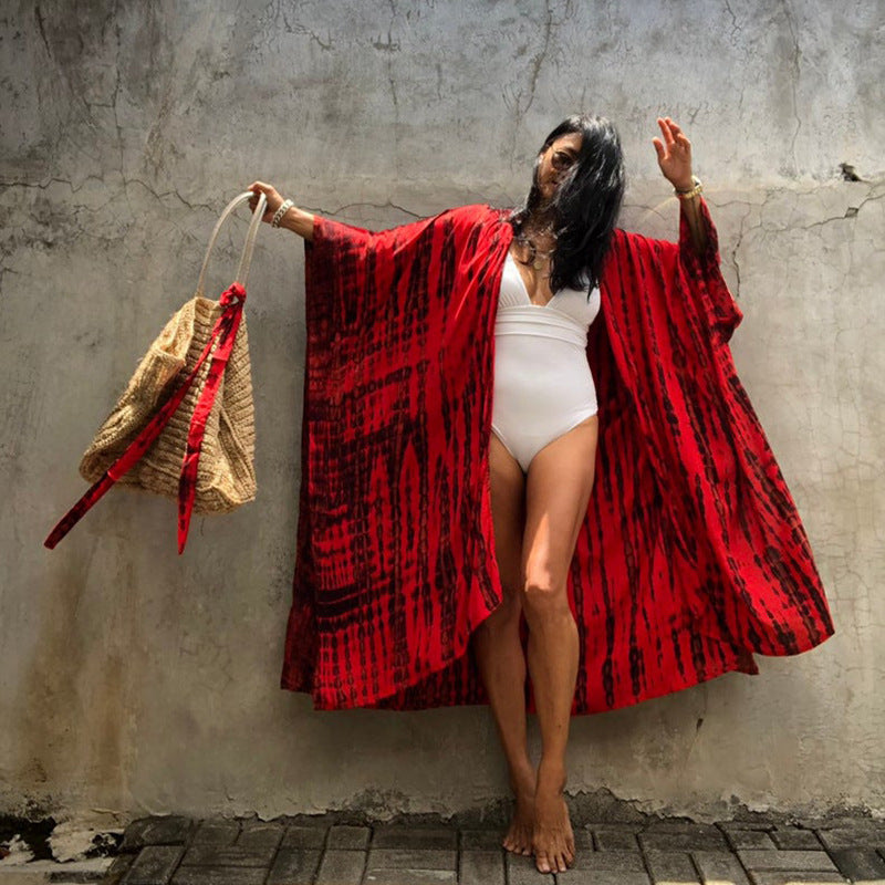 Boho Printed Fringed Long Kimono Cardigan Style Sexy Bikini Cover-ups