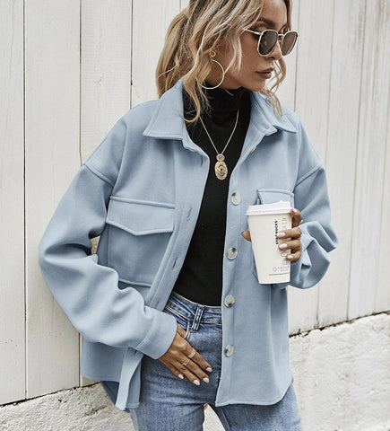 Lapel Single-breasted Thickened Solid Color Jacket