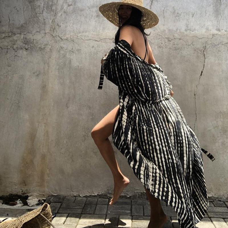 Boho Printed Fringed Long Kimono Cardigan Style Sexy Bikini Cover-ups
