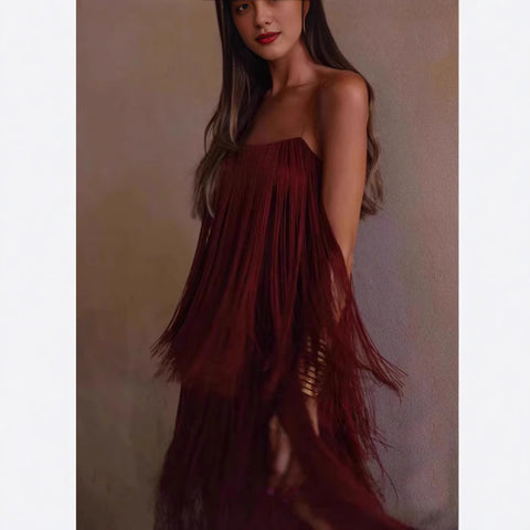 Fashion Suspenders Party Tassel Dress Women