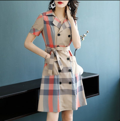 Plaid double breasted shirt dress