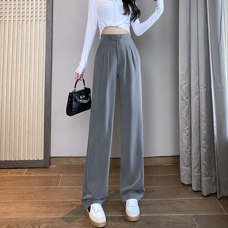 High Waist Drape Loose Straight Casual Slim Wide Leg Trousers