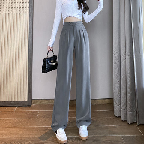 High Waist Drape Loose Straight Casual Slim Wide Leg Trousers