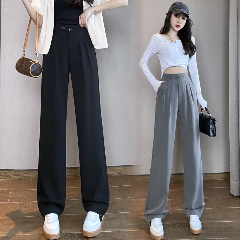 High Waist Drape Loose Straight Casual Slim Wide Leg Trousers
