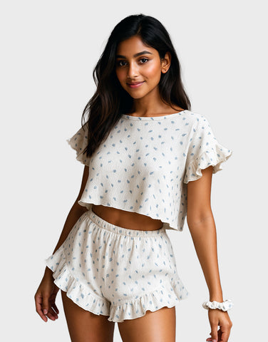 Printed Round Neck Top and Shorts Set