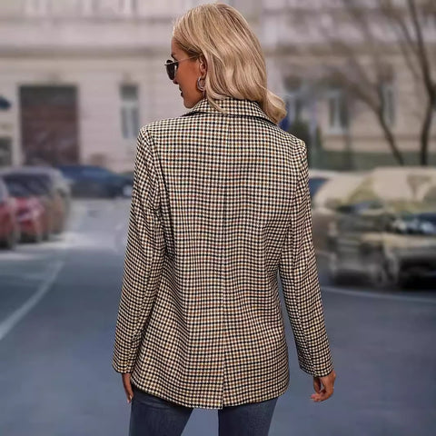 European & American Plaid Single-row Coat For Women