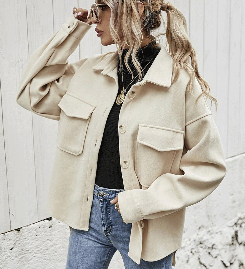 Lapel Single-breasted Thickened Solid Color Jacket
