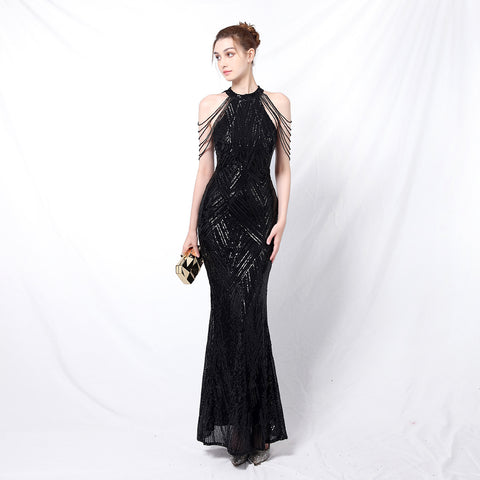 Sequin Fabric Backless Evening Party Dress