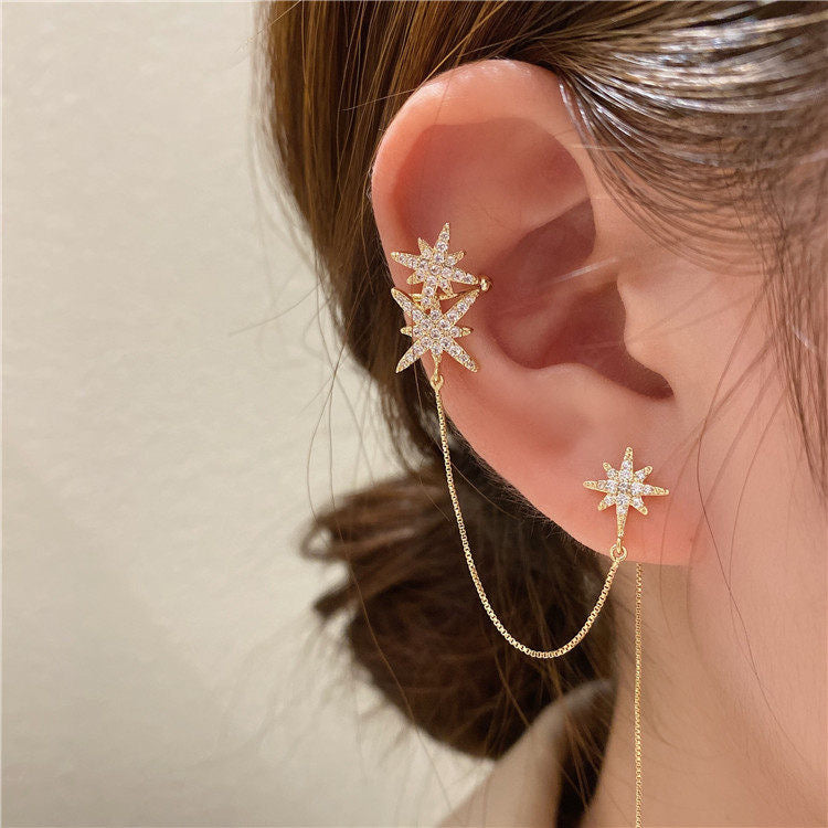 Micro-set Zircon Star Ear Wire Creative Silver Needle